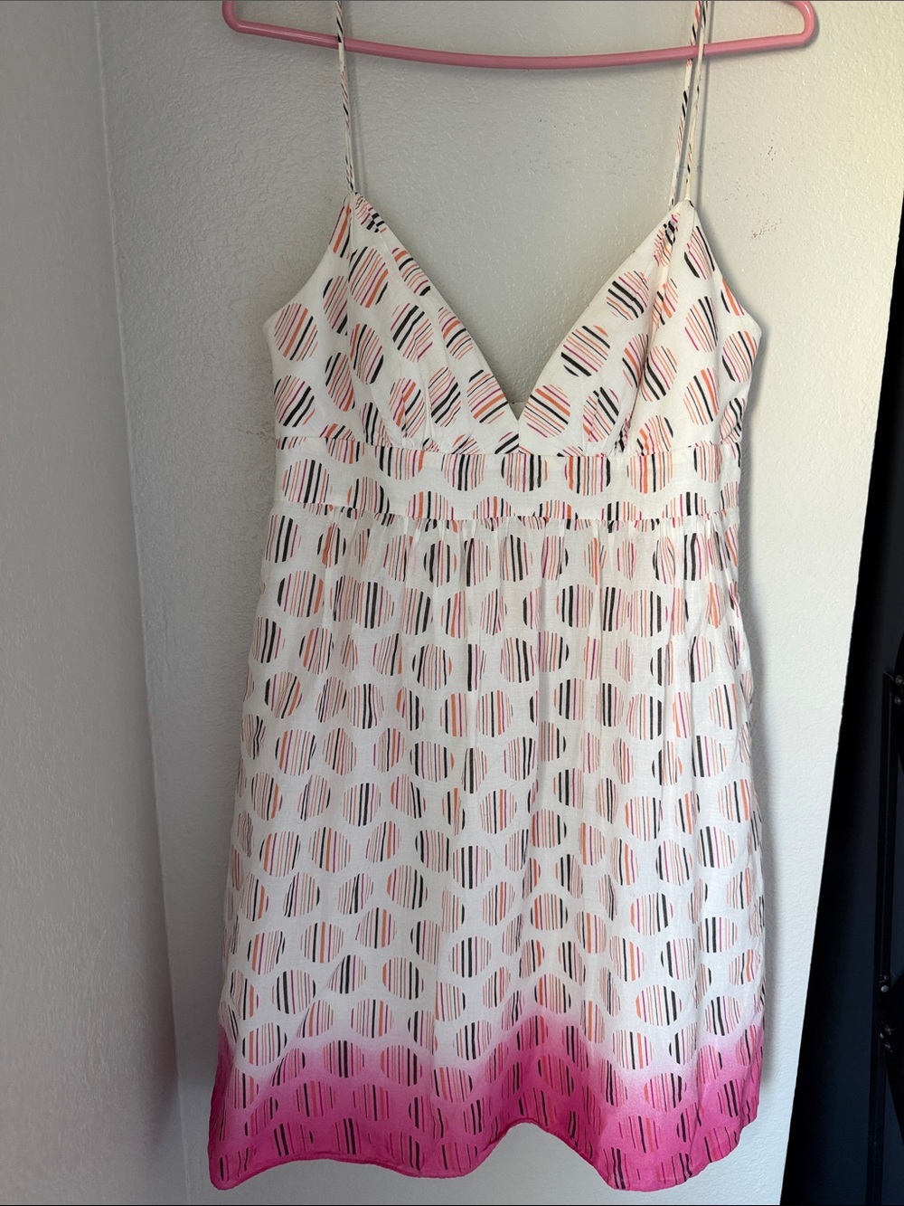 Max & Cleo White Sun Dress with Pink Ombre Hem and Multicolor Stripe Circle